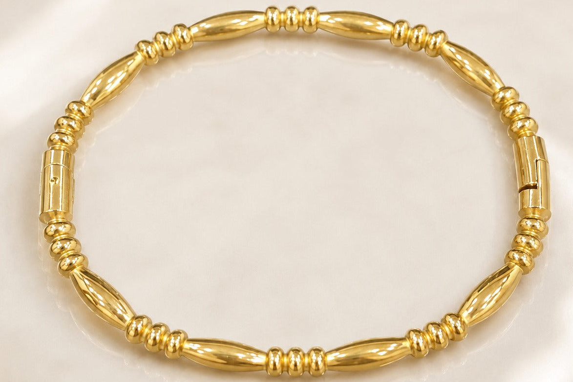 Elegant Stainless Steel Gold Beaded Bracelet for Women